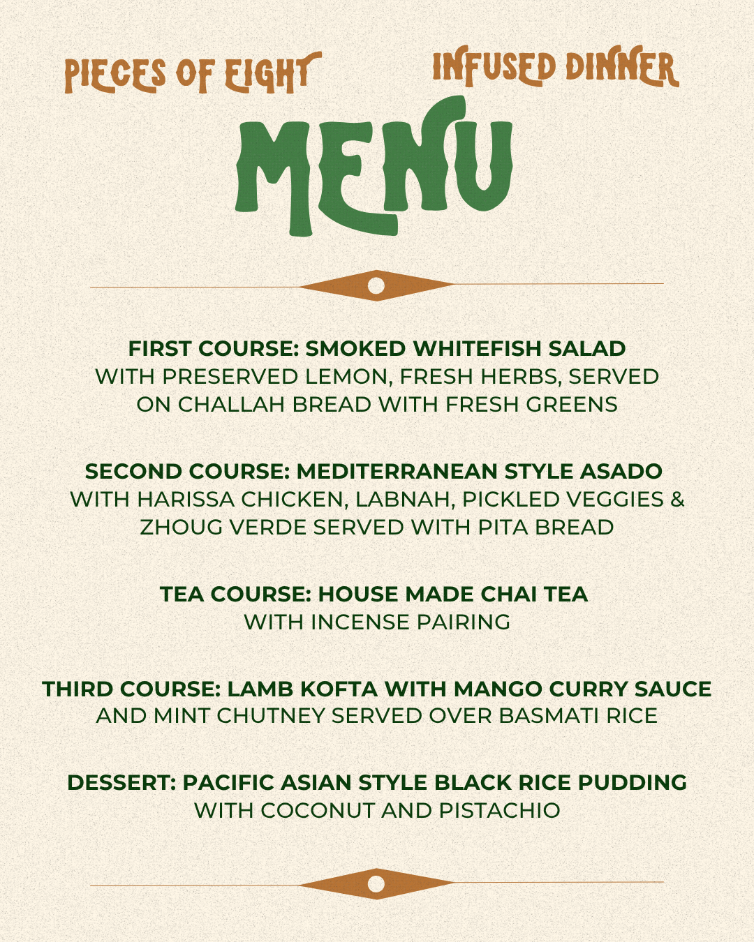 Pieces of Eight Infused Dinner | April 18th