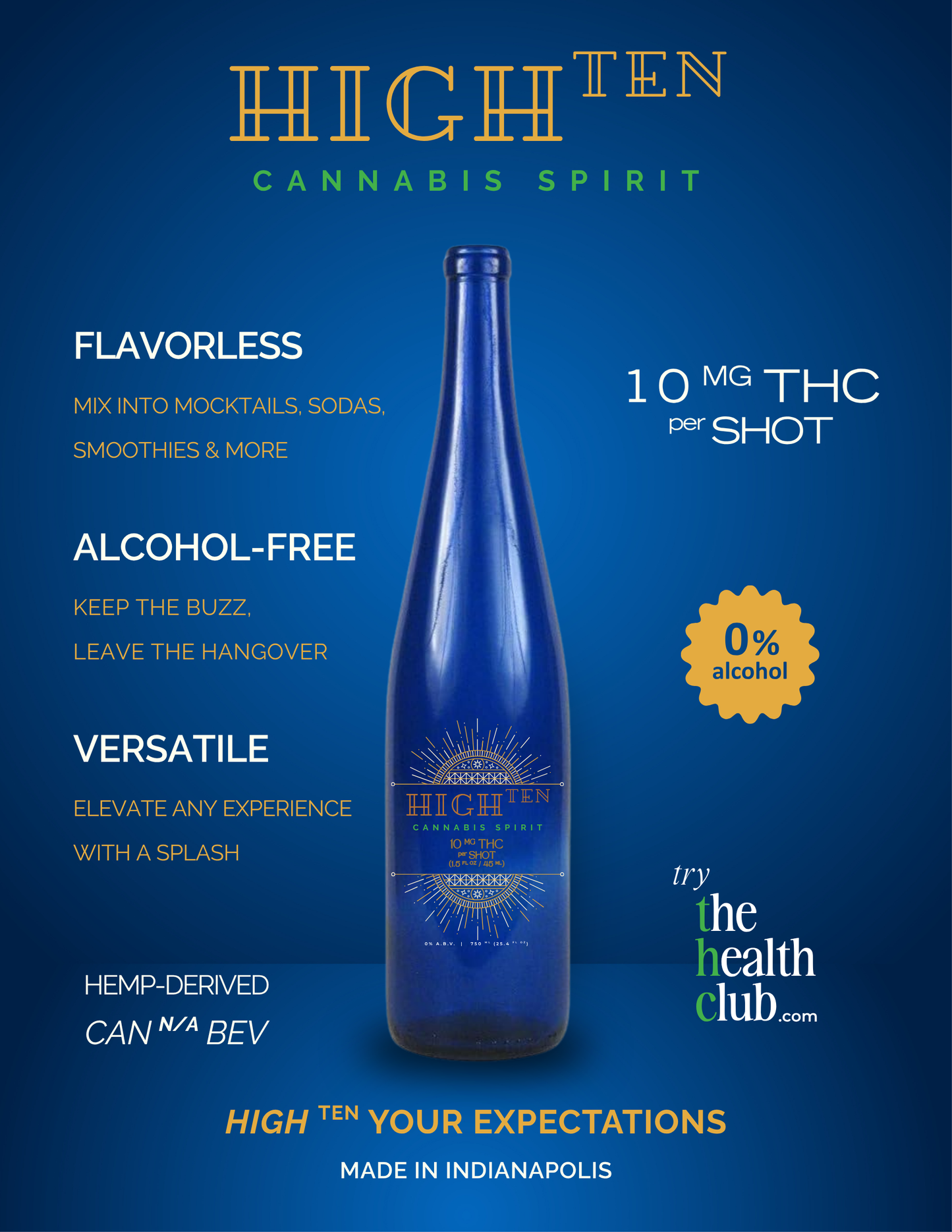 HIGH-TEN Cannabis Spirit (10mg D9 THC per 1.5 oz Shot)