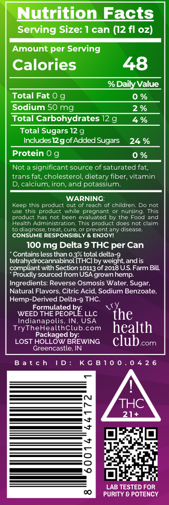 100mg THC Kiwi Guava Blackberry 12oz Seltzer